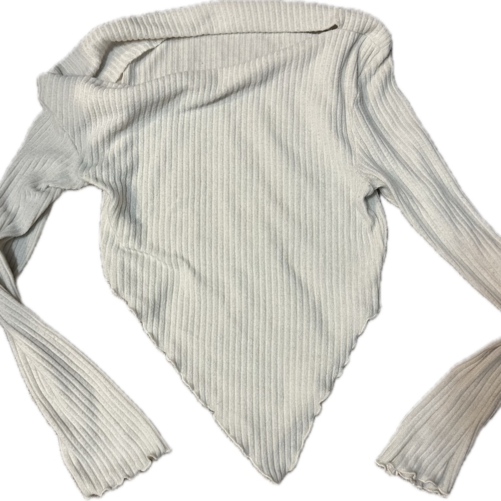 Elegant Cream Ribbed Women Sweater